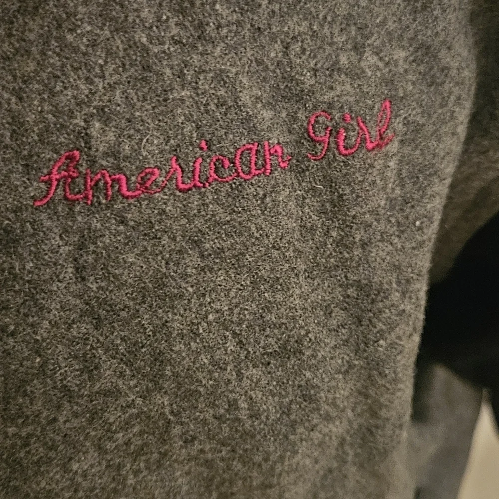 American Girl Varsity Jacket Embroidered Logo Gray Black Wool Blend Girls MEDIUM